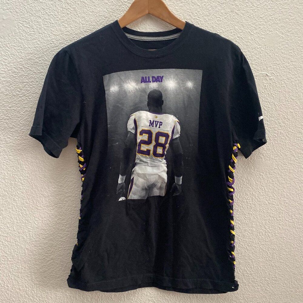 Custom Laced Up Adrian Peterson Minnesota Vikings Football NFL Nike T-Shirt M